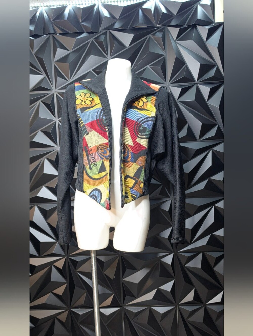 Open front Jacket with Multicolor Abstract Panel - Picture 4 of 5